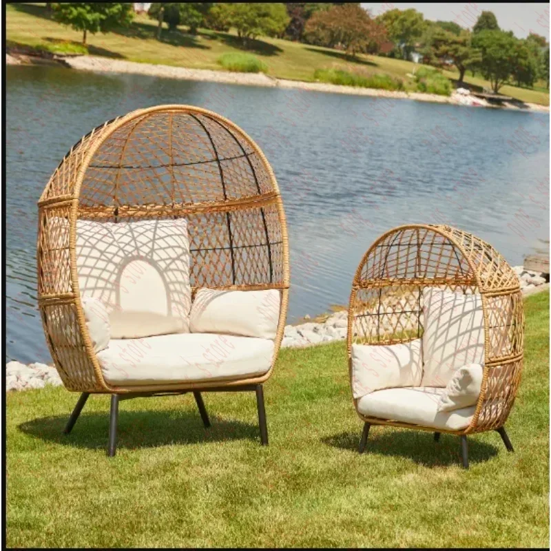 Better Homes & Gardens Kid's Ventura Outdoor Wicker Stationary Egg Chair with Cream Cushions  Furniture