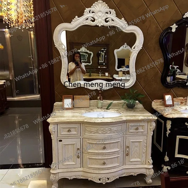 

European red oak bathroom cabinet Solid wood bathroom cabinet Wash table Marble floor wash basin cabinet