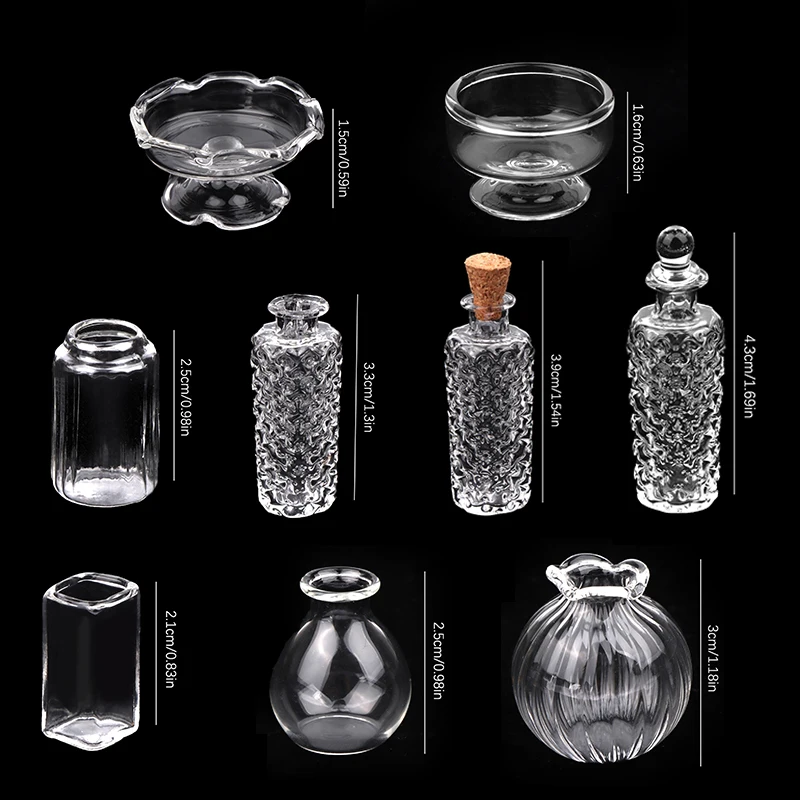 1/6 1/12 Dollhouse Miniature Transparent Glass Vase Dessert Cup Wine Bottle Wishing Bottle Home Decor Toy Doll House Accessories