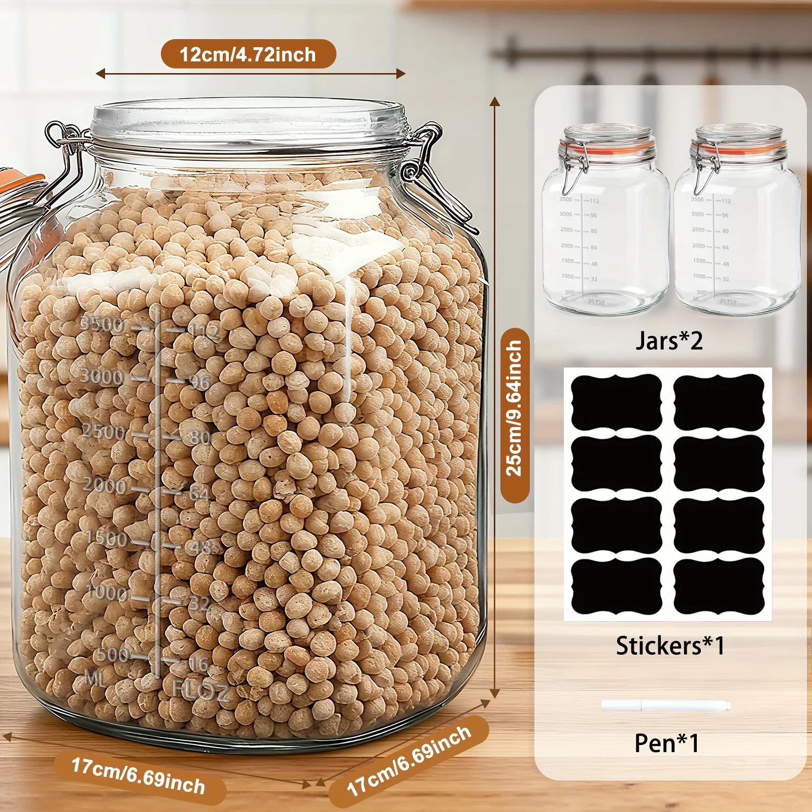 

4 Pack1 Gallon Glass Jar with Airtight Lids | Super Wide Mouth Large Mason Jars, Glass Gallon Jugs Storage Container for Sun Tea