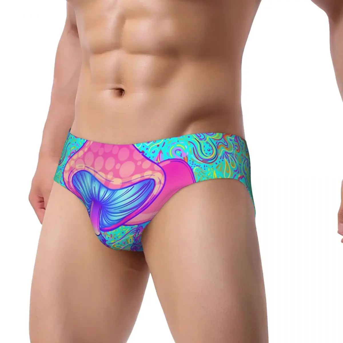 Custom Magic Mushroom Trippy Psychedelic Neon Pastel Goth Briefs Underwear Men Comfortable Stretch Underpants