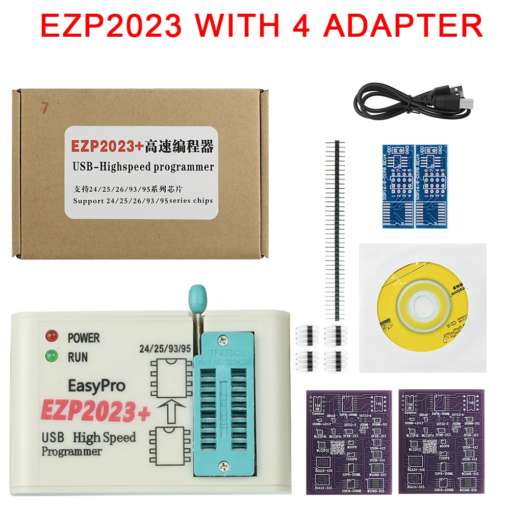 New Arrival CH554T EZP2023 High-Speed USB SPI Programmer + 4 Adapters Support 24 25 93 95 EEPROM Flash Bios Minipro