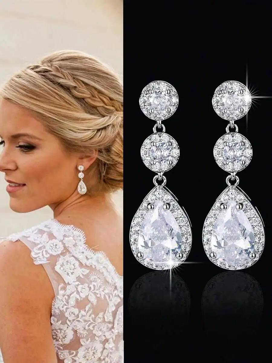 

Элегантные серьги-подвески с кубическим цирконием в форме капли для свадебных и праздничных украшений