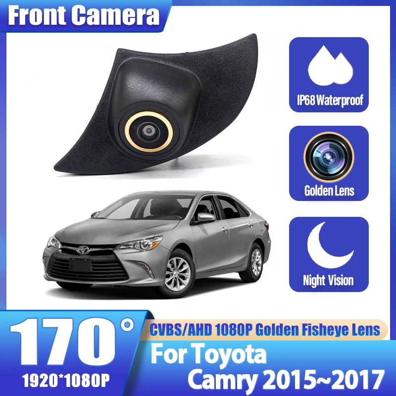 

Золотой AHD HD 1080P объектив «рыбий глаз» CCD Автомобильная камера с передним обзором для парковки с положительным логотипом для Toyota Camry 2015 2016 2017 170 ° Широкоугольный