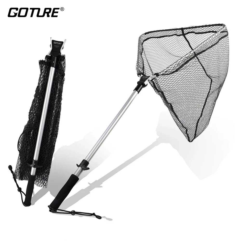 Goture 108cm Floating Fishing Net Aluminium Alloy Foldable Telescoping Handle Landing Net Nylon Mesh Sea Fishing Accessorie