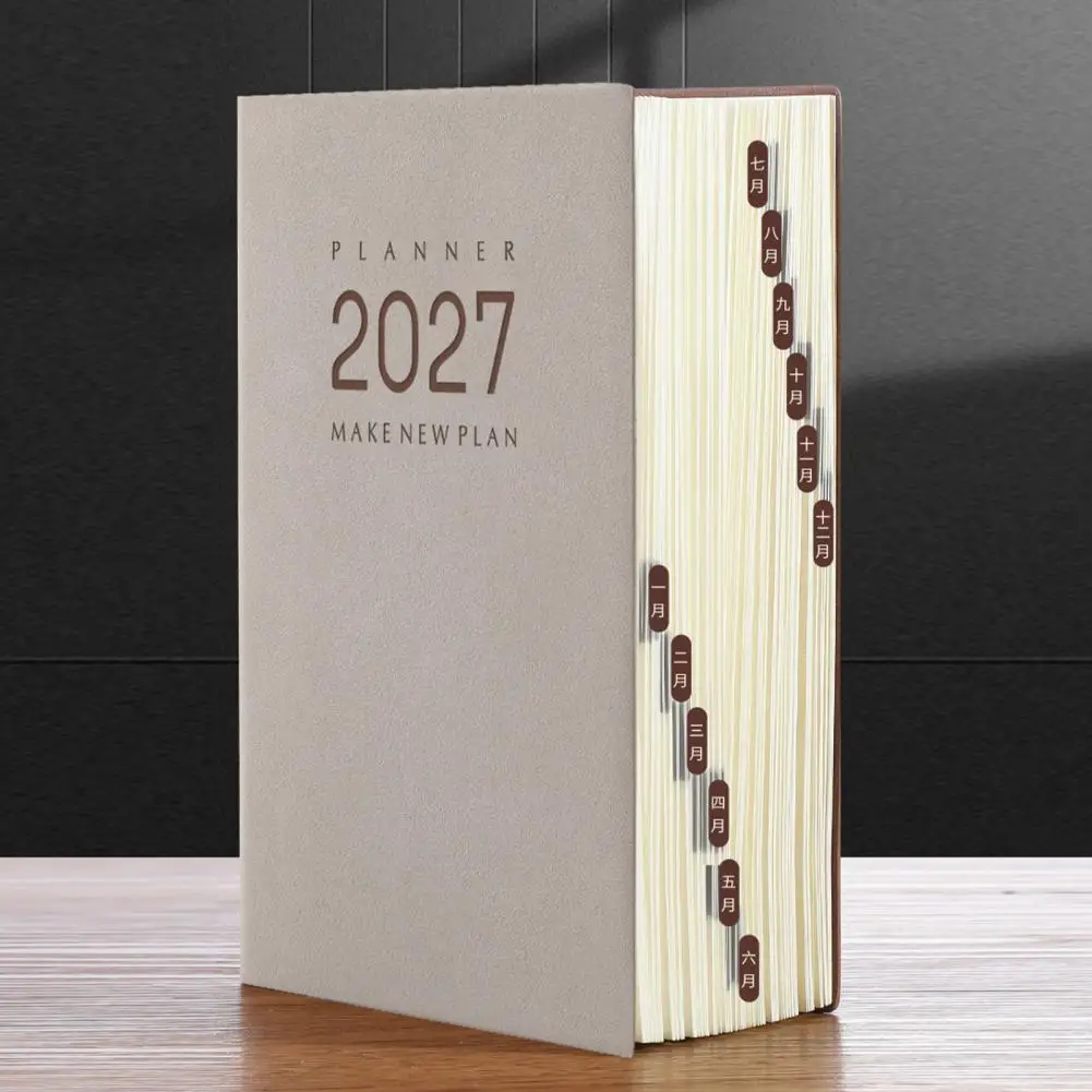 A5 Portable Planner 2027 Monthly Planner Agenda Vintage Sheepskin Texture Cover Notebook Thick Paper Business Office Organizer