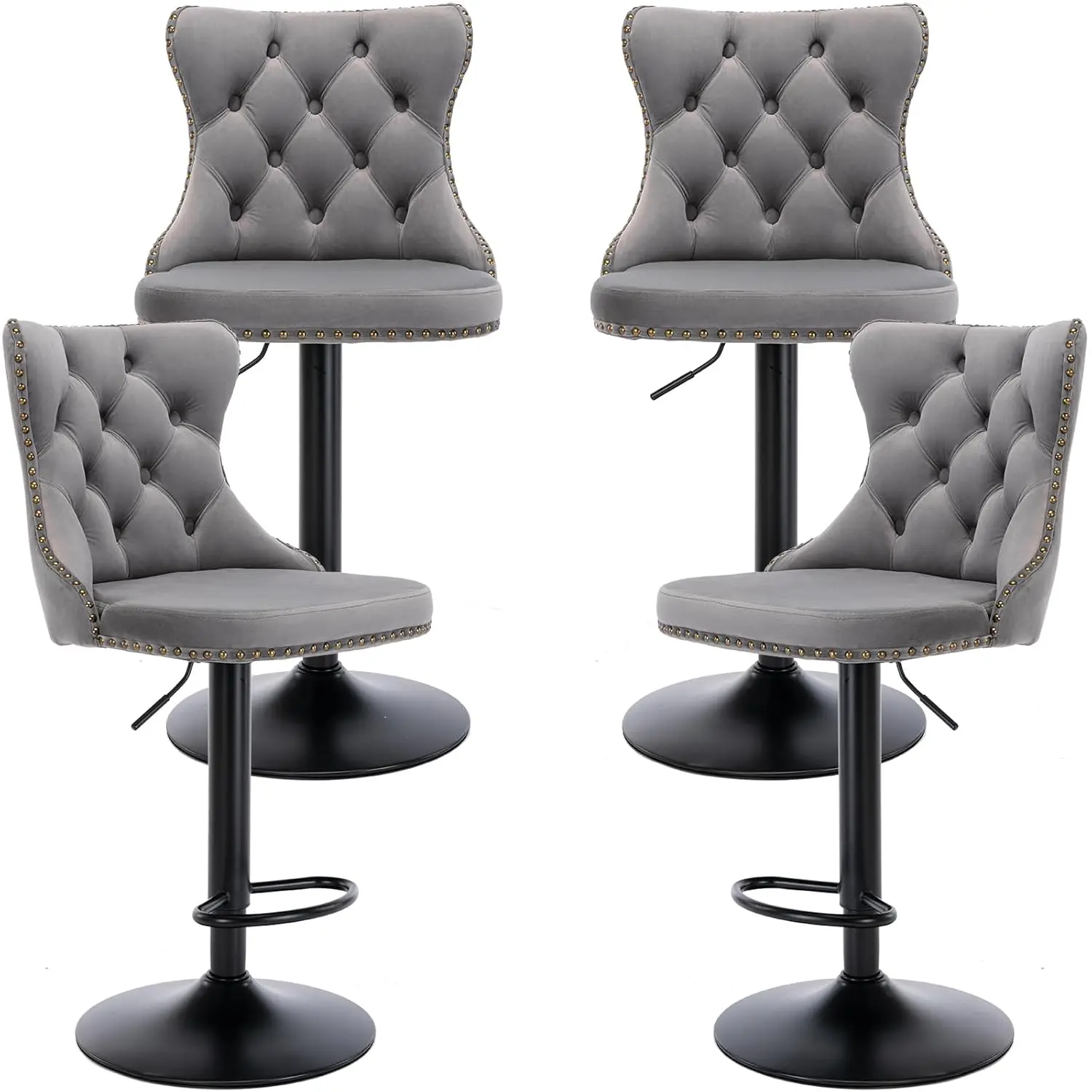 

Velvet Adjustable Swivel Counter Height Bar Stools With Back Kitchen Island Chairs Set Of 4 Gray Black Base, Customized