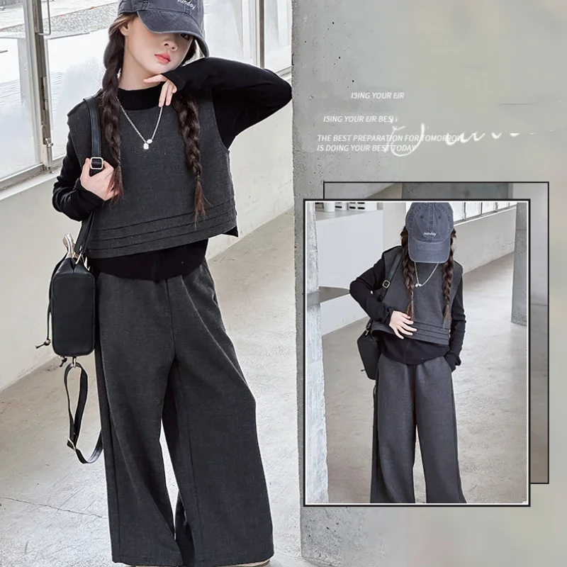 

Baby Girl Clothes Sets 4-14Y Kid Clothing Set Child 3Piece Of Vest+Tee Top+Pants Bottom Clothing Set Toddle Casual Fashion Suit