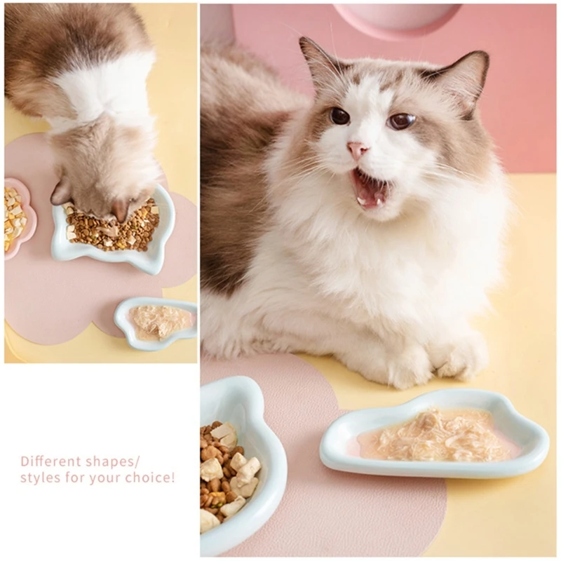 Ceramic  Base Cat Feeding Plate Cat Feeding Bowls and Drinkers Multiple Shape Pet Feeding Pet Cats Accessories