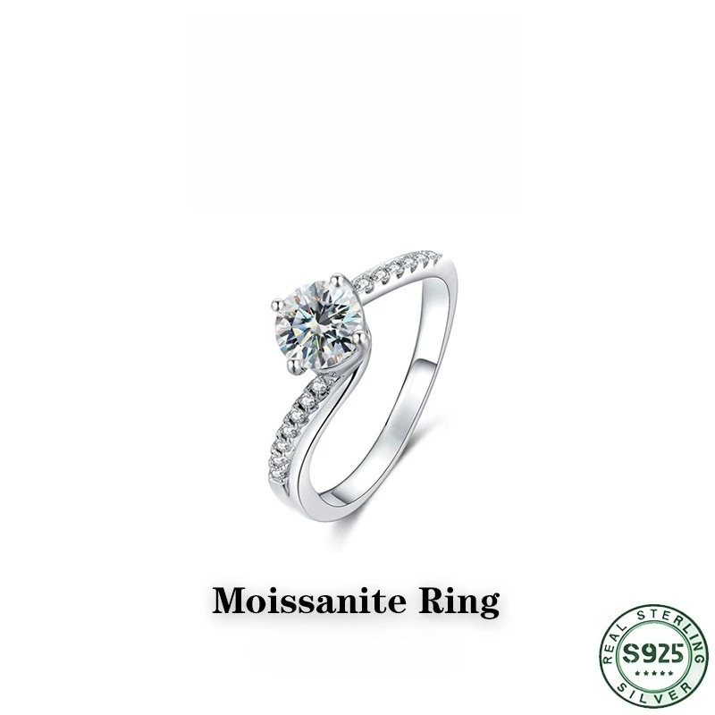 Hot selling moissanite ring, simple 100% s925 pure silver ring twisted wall rotating European and American ring, wedding jewelry