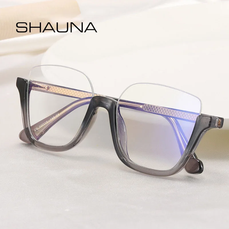 

SHAUNA Retro Semi-Rimless Square Women Glasses Frames Fashion Clear Anti-Blue Light Eyewear Men Optical Colorful Leopard Frame