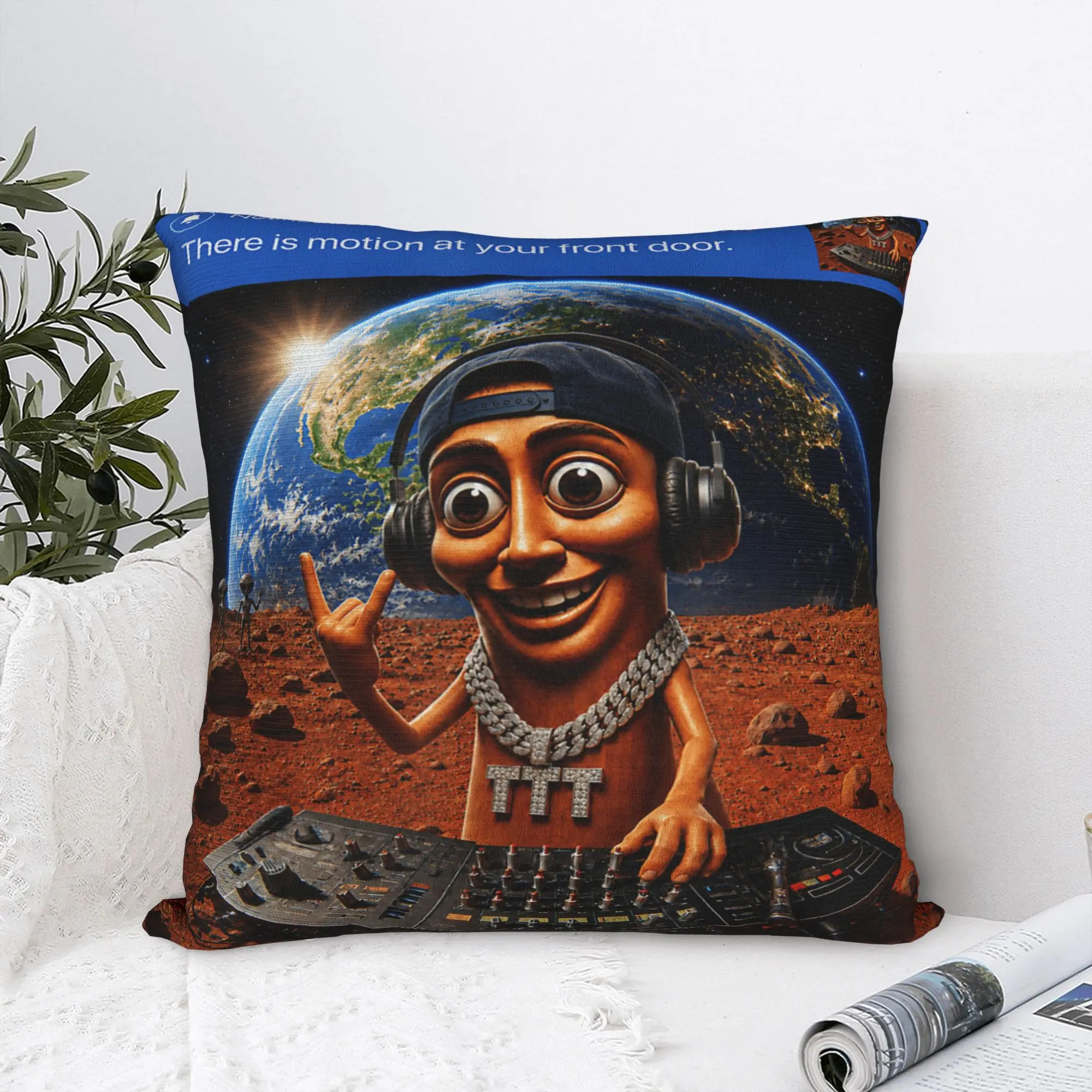 There is Motion at Your Front Door Tung Tung Sahur Space DJ Pillow Case  Vintage Pillow Cover Pillowcases For Sofa Home Decor