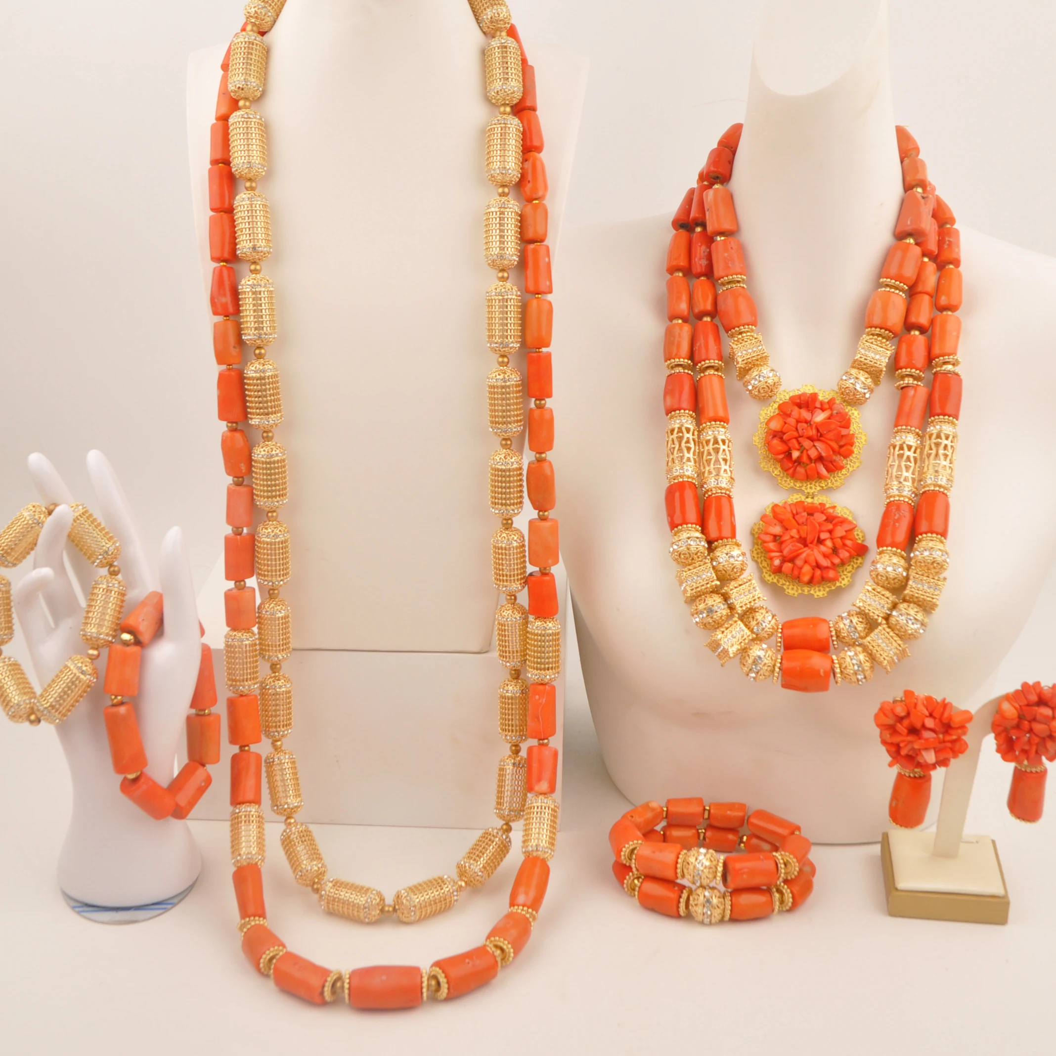 Necklace Wedding Fashion Nigerian Jewelry Orange Natural Coral African collection