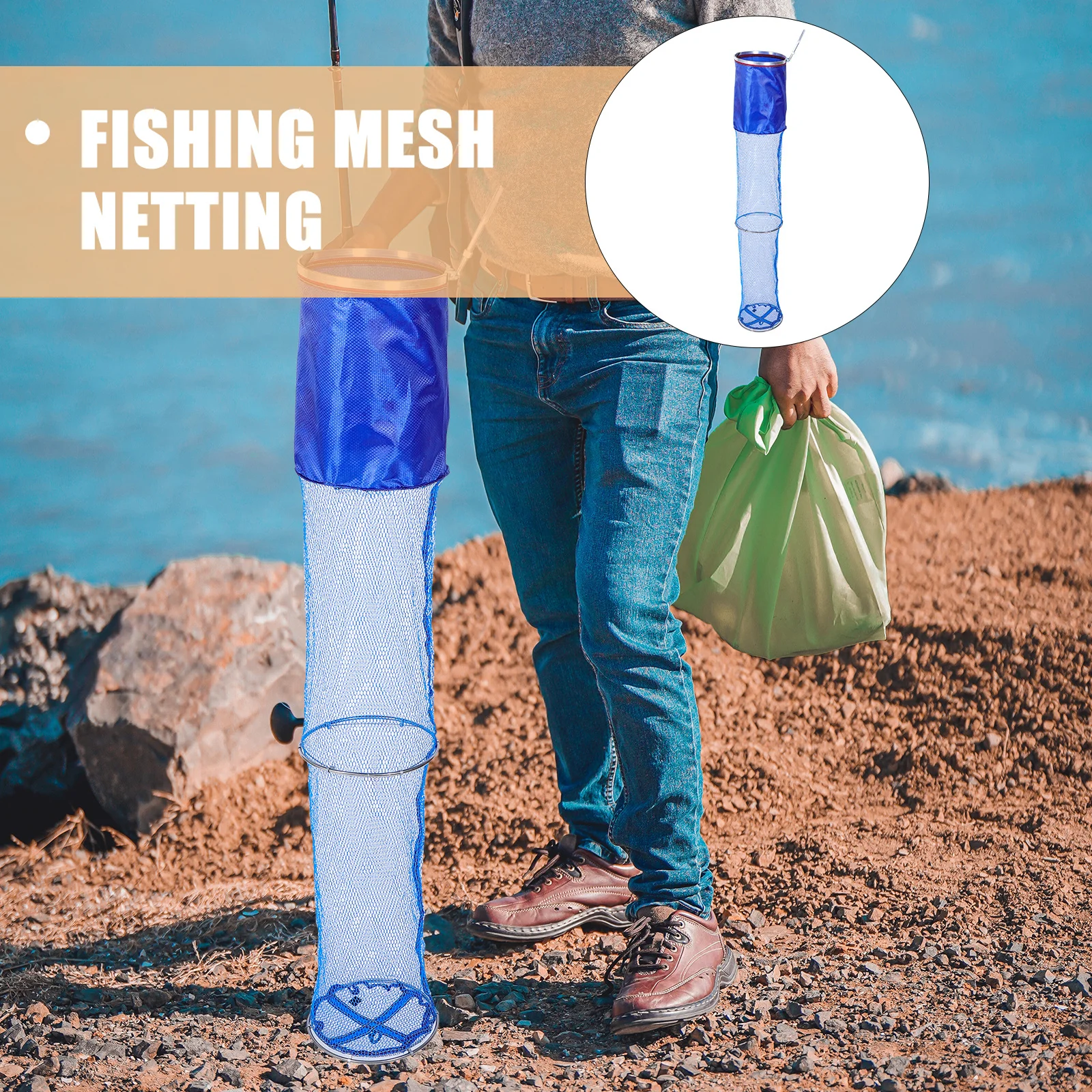 الفولاذ المقاوم للصدأ الأسماك الحرس النايلون الصيد صافي طوي خفيفة الوزن المحمولة قفص شبكي لأدوات تخزين الصيد في الهواء الطلق