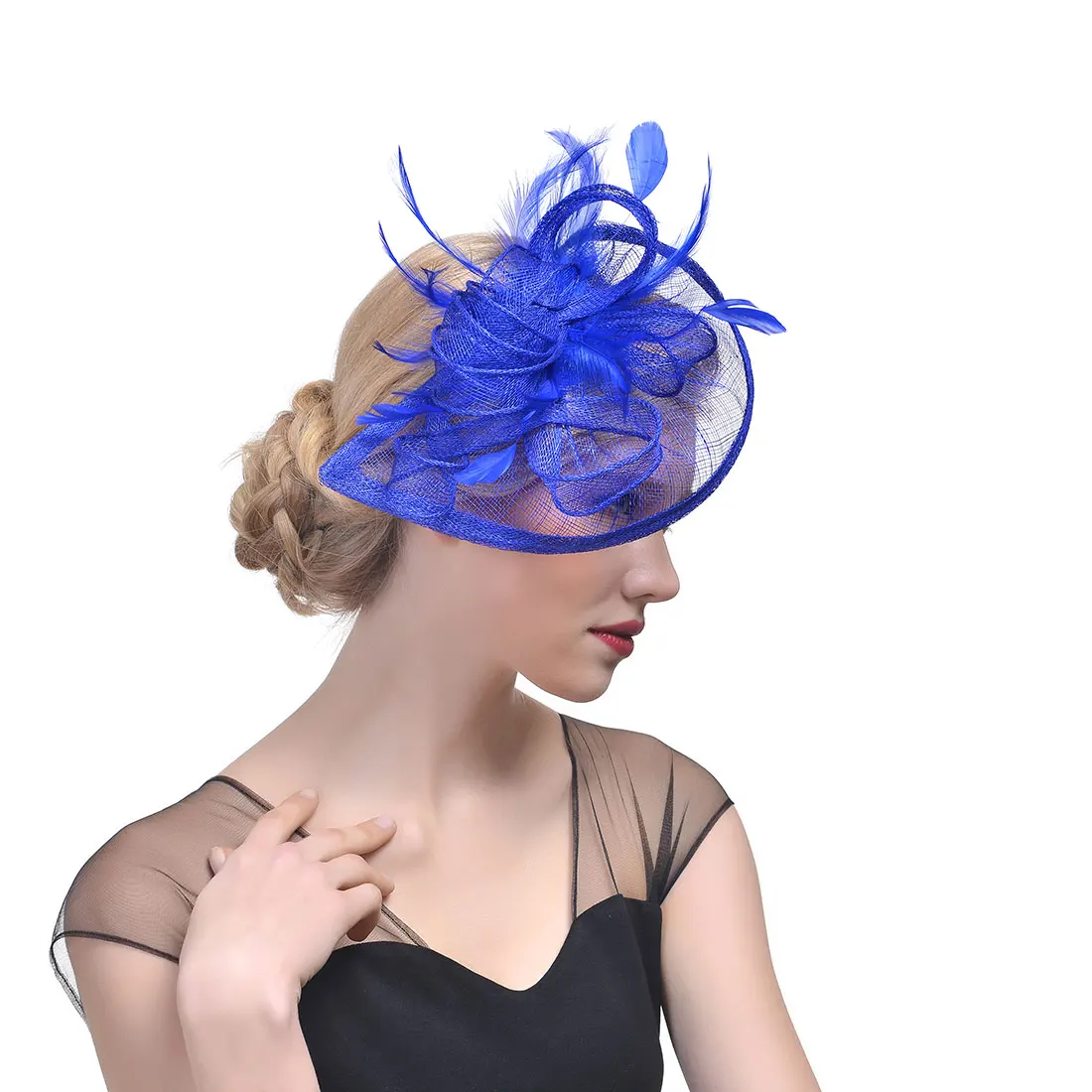 Lady Flower Pillbox Fascinator Hat for Tea Party, Women Feathers Veil Mesh Headband with Hair Clip for Kentucky Derby Cocktail