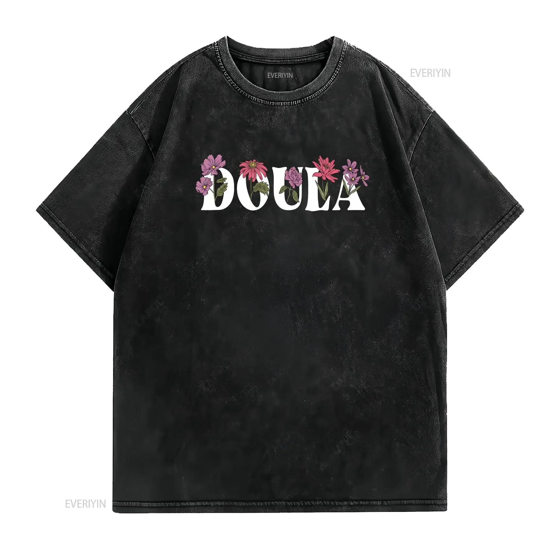 Doula Floral Midwife T Shirt Home Birth Mom Nurse Life Postpartum vintage Washed Versatile homme Breathable Casual graphic