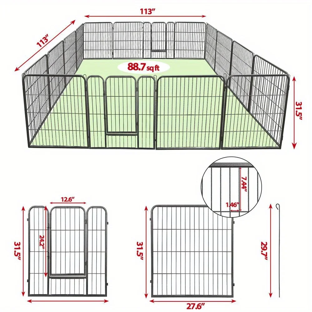 16 board pet dog play fence 32 feet high exercise with a portal outside