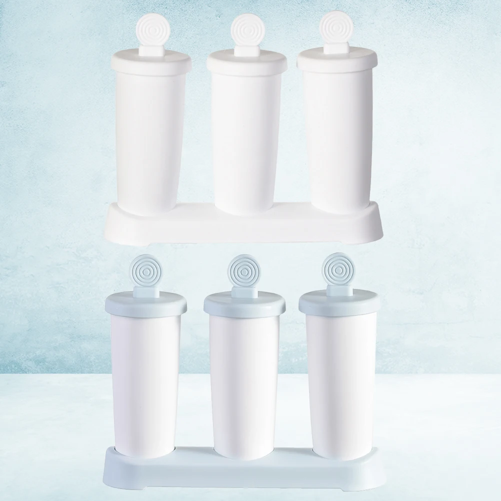 

2pcs Cream Plastic Popsicle Mold Diy Lollipop Shape Making Tool For Home Kitchen Use Blue White 3 Grids Easy Clean