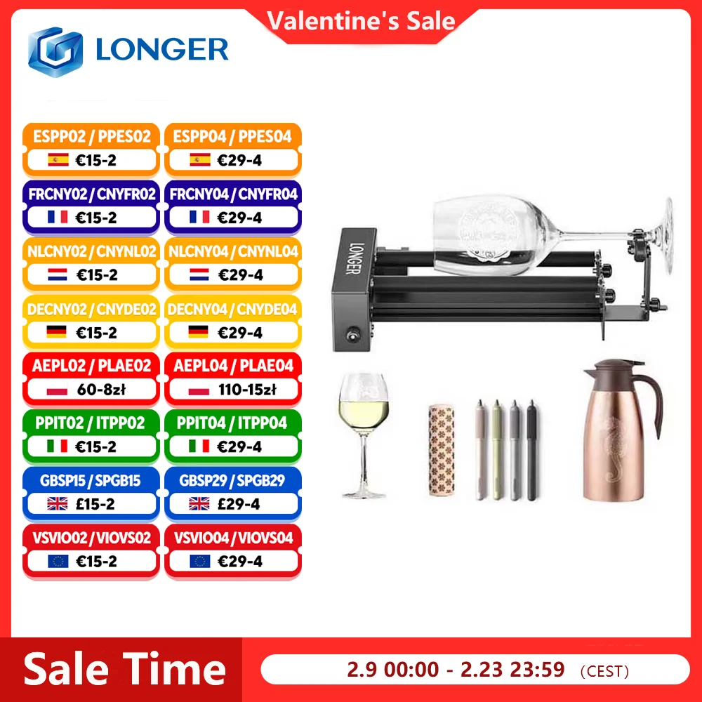 Kits de mise à niveau de rouleaux rotatifs LONGER pour graveur laser 360 °   Rotation, diamètres réglables de 6 à 300 mm pour laser RAY5 5W 10W 20W B1 Se