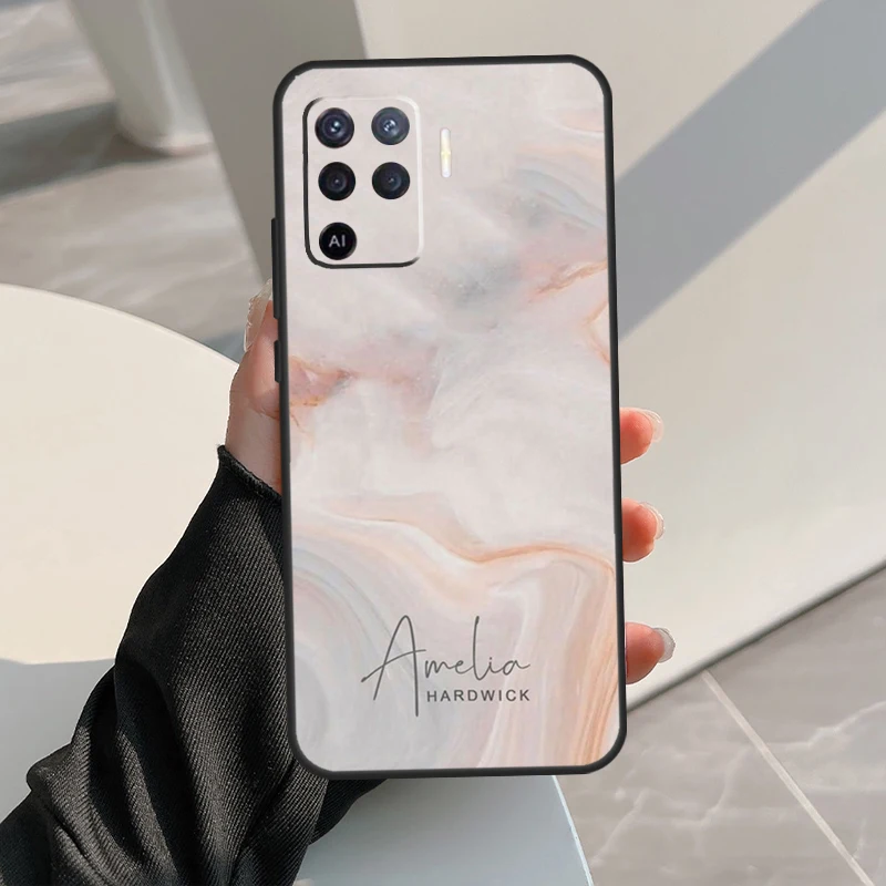 Nome personalizzato firma marmo per OPPO A78 A98 A58 A17 A77 A74 A94 A15 A16 A52 A72 A91 A76 A96 A5 A9 A54 A57 S A53S Case