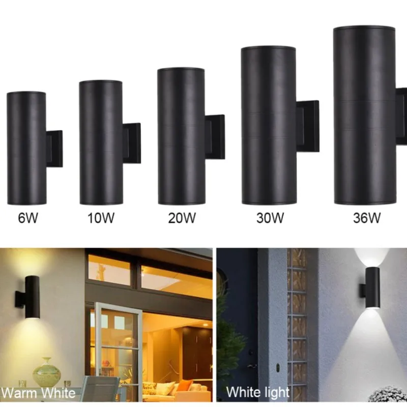 COB Up Down Dual-Head Wall Lamp Outdoor Sconces Waterproof IP65 Led Wall Porch Light Nordic Cylinder Balcony Fixture