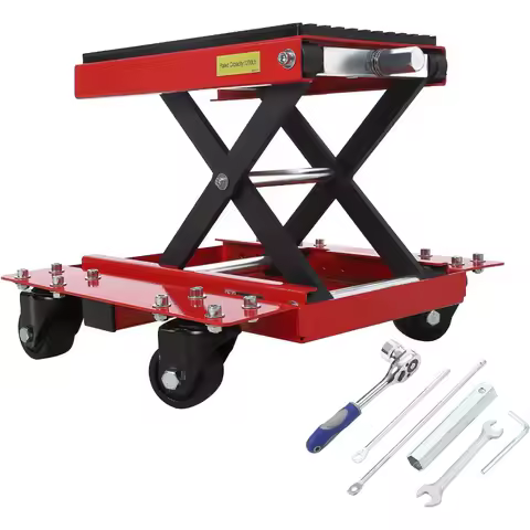 1200lbs Motorcycle Jack with Dolly for Dirt Bike ATV Cruiser Bikes Scissor Lift Hoist Stand with Wide Deck and Safety Pin Ideal