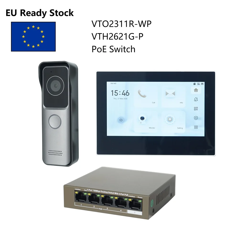 

DH Multi-Language IP Video Intercom KIT,VTO2311R-WP & VTH2621GW-P / VTH2621G-P & PoE switch,support SIP, RFID Card Unlock