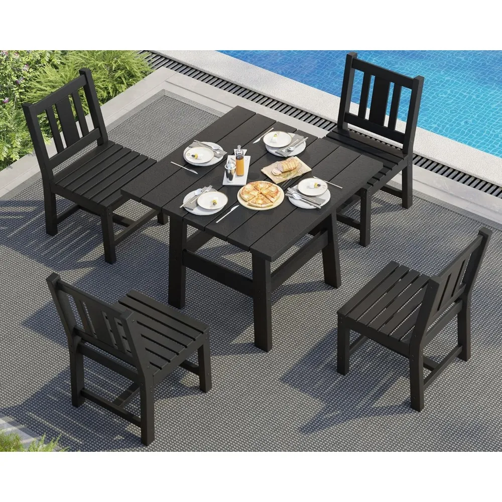

5 PCS Outdoor Dining Set with 4 Chairs, 36.8'' HDPE Outdoor Table and Chairs, Patio Dining Table Set with Umbrella Hole for Gar