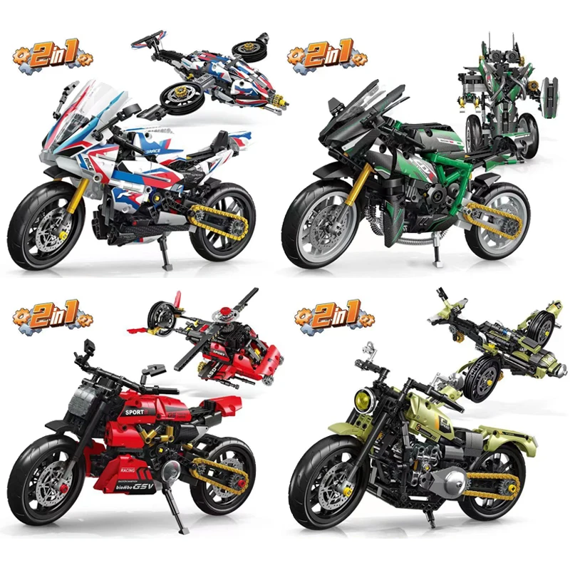 Speed Champions 2 In 1 Racing Moto 1:8 Motorcycles Building Blocks Sets DIY Classic Motorbike Model Brick Childrens Toys Gifts