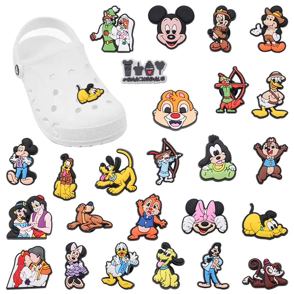 Good Quality 1-25pcs PVC Shoe Charms Mickey Donald Duck Pluto Goofy PVC Accessories Sandals Ornaments For Children DIY Present