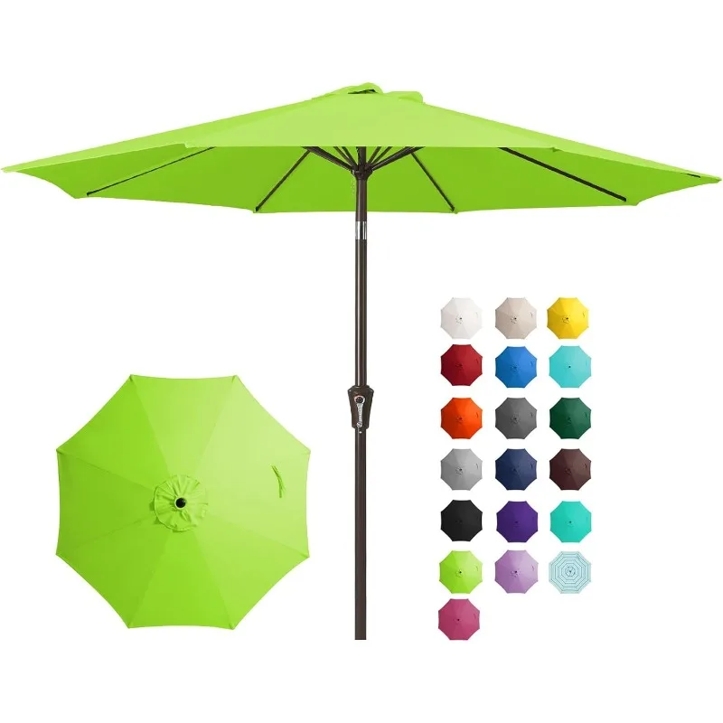 Guarda-chuva exterior do pátio 9ft, guarda-chuva de mesa com botão, inclinação e manivela, mercado, 8 costelas resistentes, uv