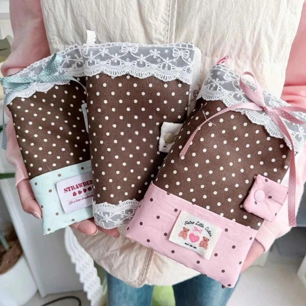 Korean Lace Polka Dot Notebook M5 Kawaii Cover Journals Postcard Travel Pocket Sketch Books Photo Binder Office Diary Stationery