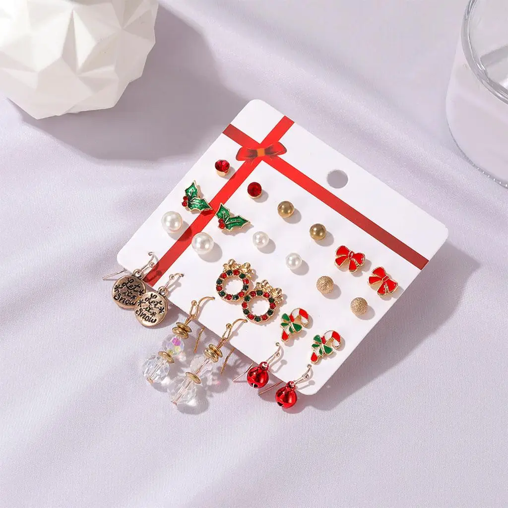 Gift Set Studs Bells Combination Drop Dangle for Christmas Party Wedding