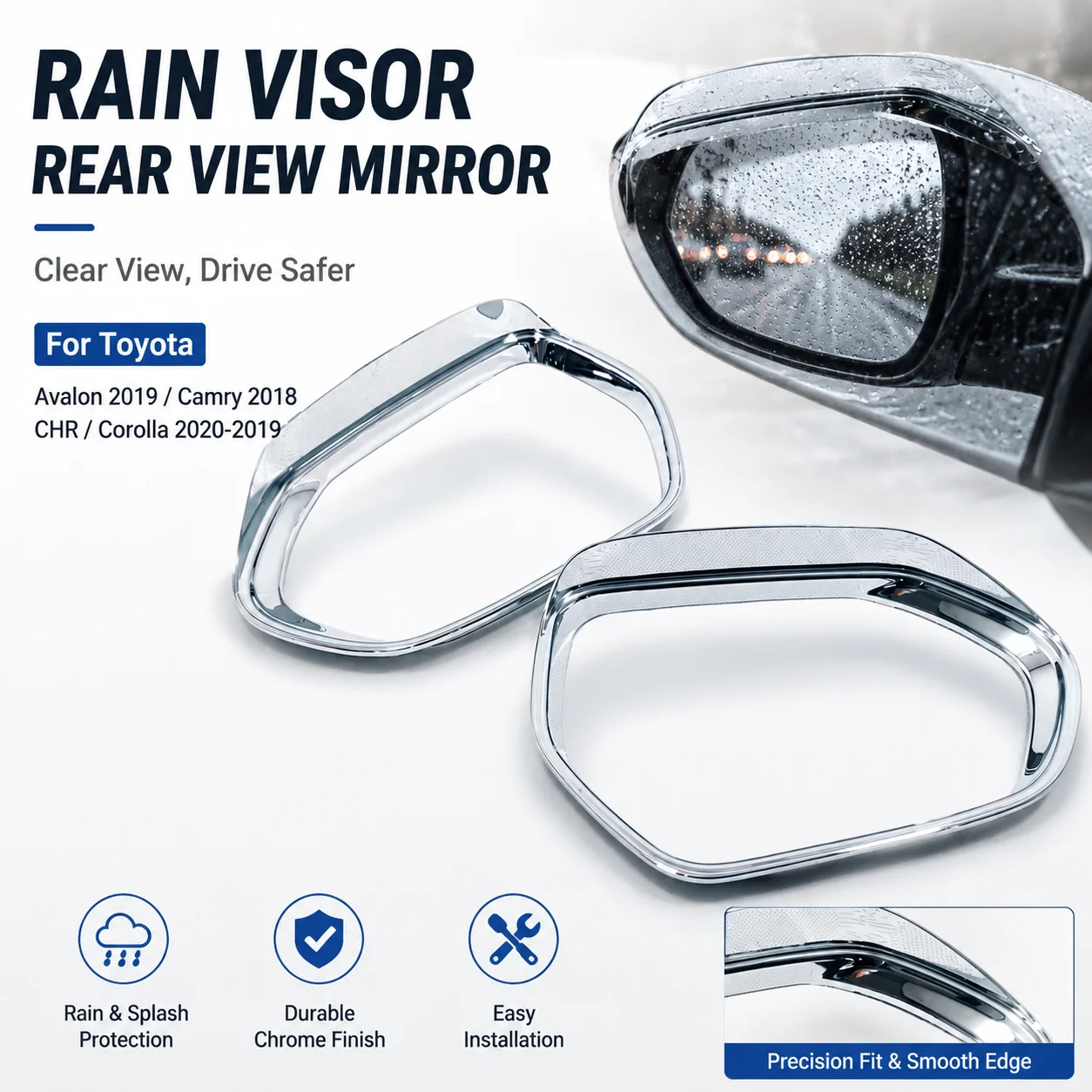 2x Chrome Rain Visor for Toyota Avalon 2019 Camry 2018 CHR Corolla 2020 2019 Rear View Mirror
