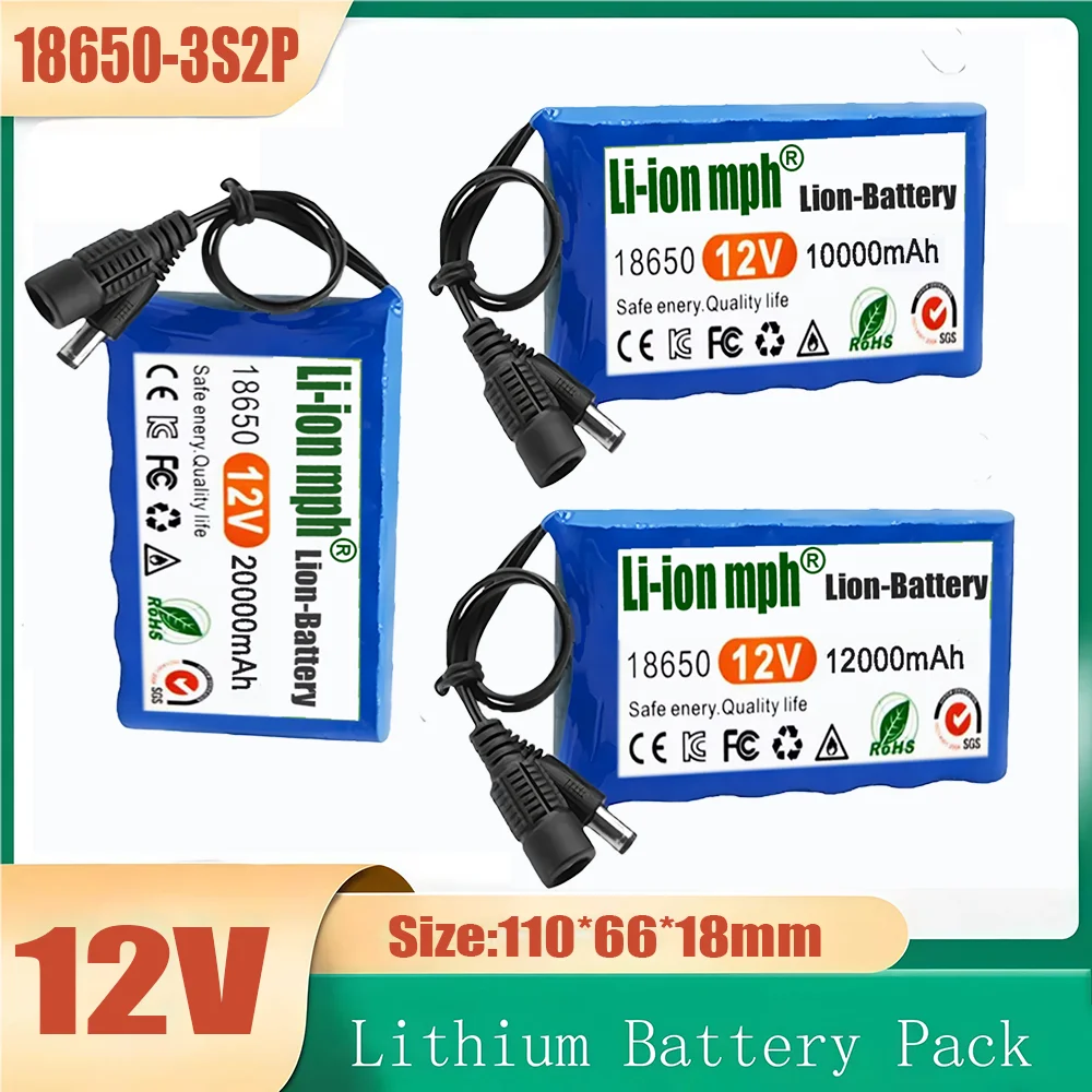 

18650Nueva batería portátil12V 20000mah batería recargable de iones de litio capacidad DC 12.6V 20Ah CCTV Cam Monitor + cargador