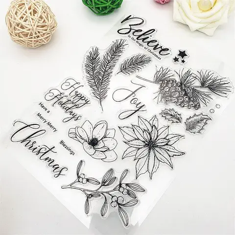 15x20.5 Christmas Pine Clear Stamps Transparent Seal Silicone Seal TPR Christmas Wedding Roller Stamps DIY Scrapbook Album Card