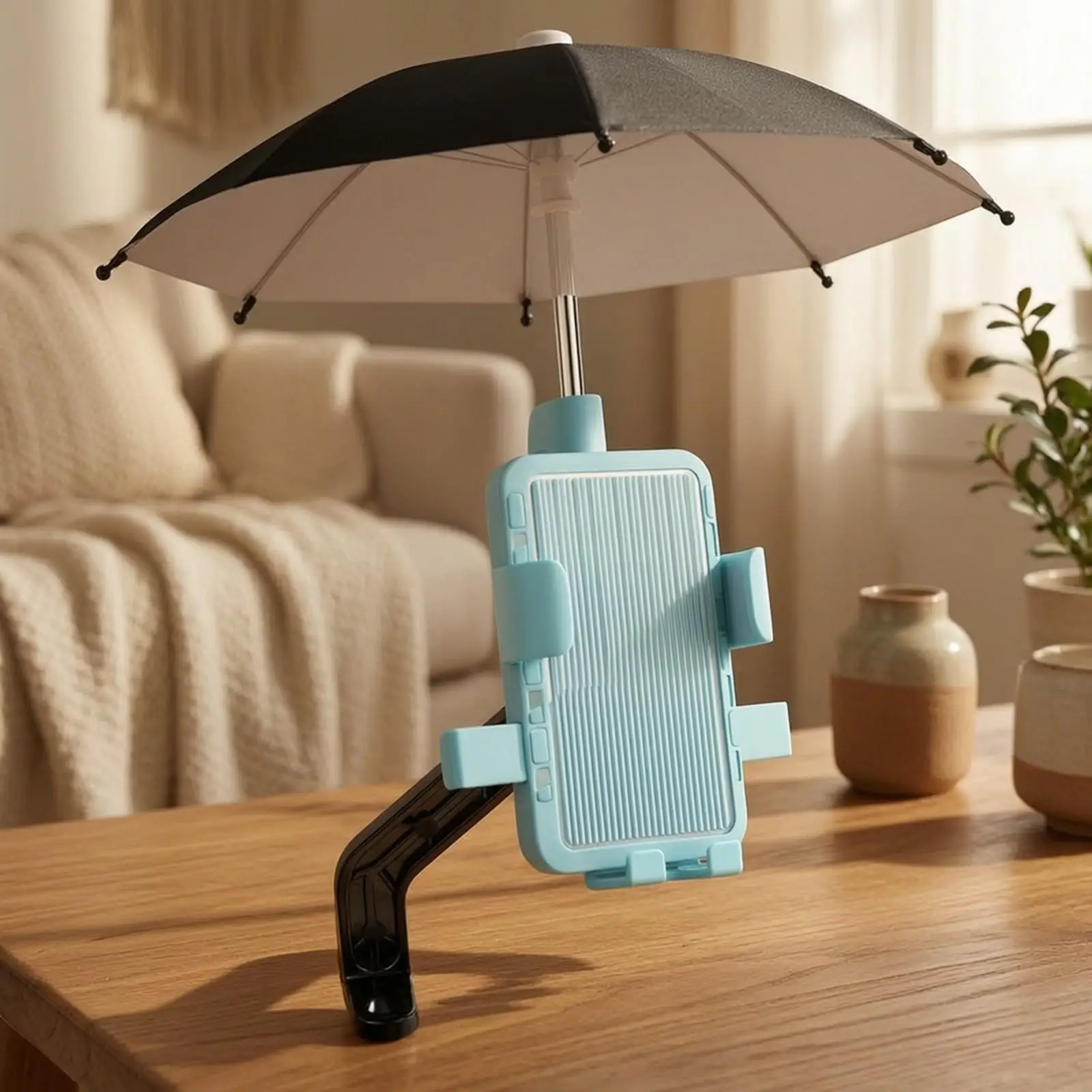 Motorcycle Mobile Phone Cradle with Sunshade Canopy Anti Slip Clamp Rotatable Design for Delivery Drivers Navigation Visibility