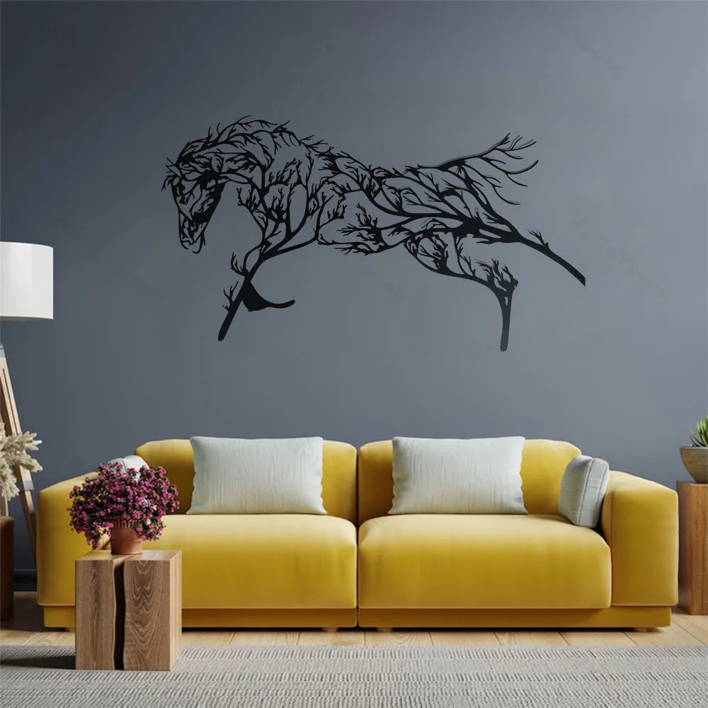 Iron Horse Branch Wall Decoration: The Delicate Metal Horse Branch Animal Silhouette for a Refined Living Room