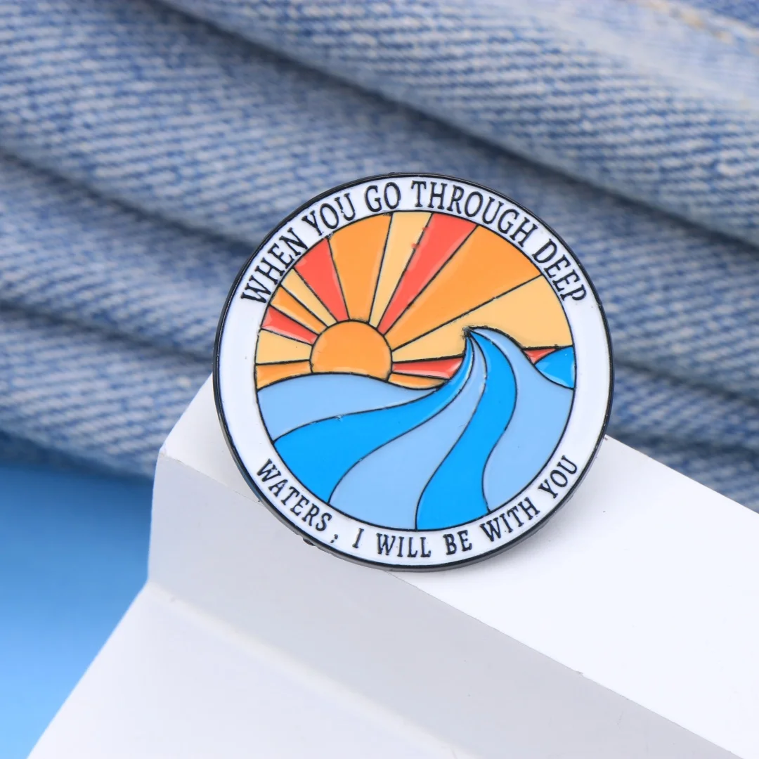 Inspirational Ocean Sunrise Enamel Lapel Pin Faith Quote Metal Badge Backpack Clothes Decor Brooch Encouragement Spiritual Gift