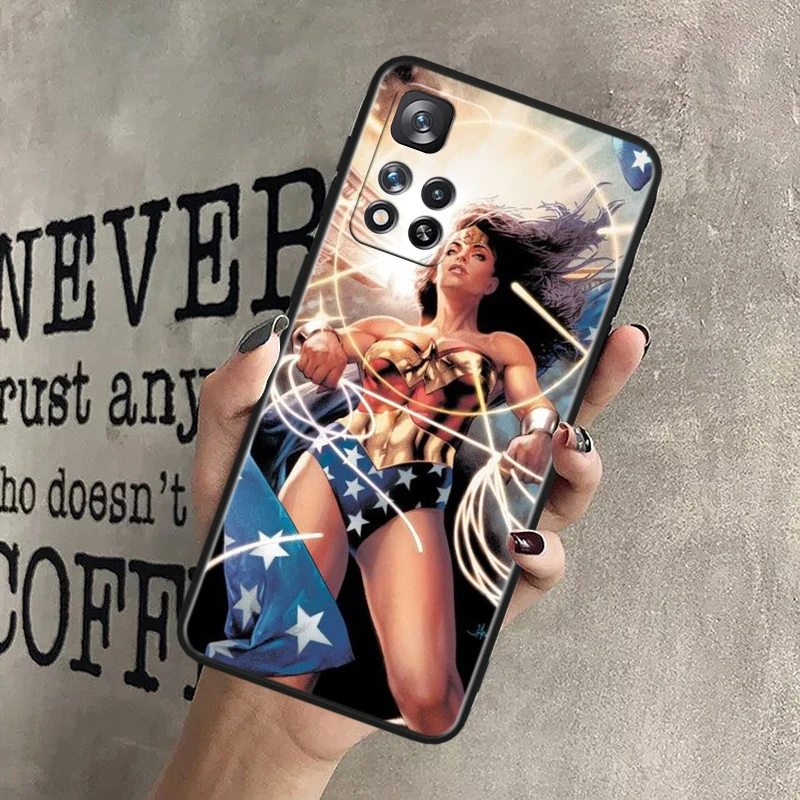 Cute Wonder Woman For Xiaomi Redmi Note 13 12 11T 11E 11S 10T 10S Turbo Pro Plus Max Lite Black Soft Phone Case