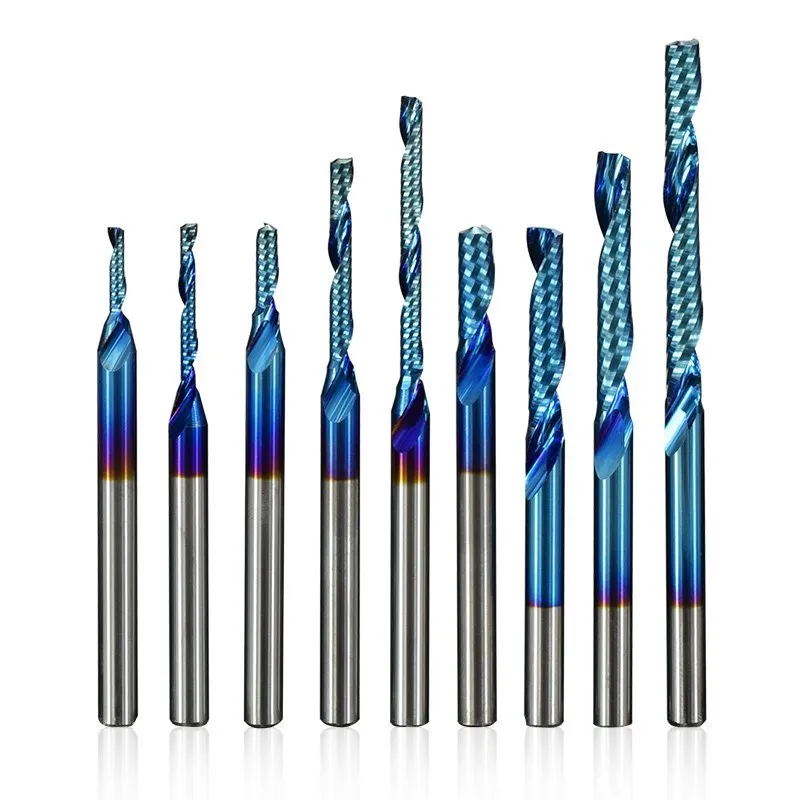 XCAN Single Flute End Mill 3.175mm(1/8'') Shank Nano Blue Coated CNC Router Bit Spiral Milling Bit for Aluminum Cutting