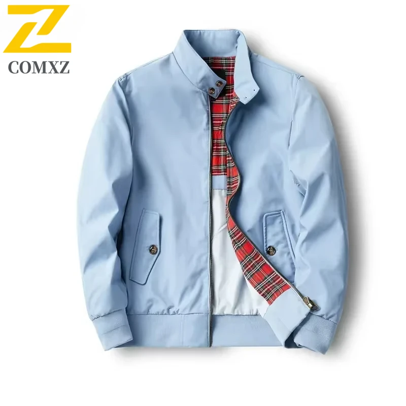 Spring Brand Men's Jacket Solid Color Classic Retro Baseball Suit Coat Men's Street Motorcycle Stand Collar Windproof Jacket 4XL