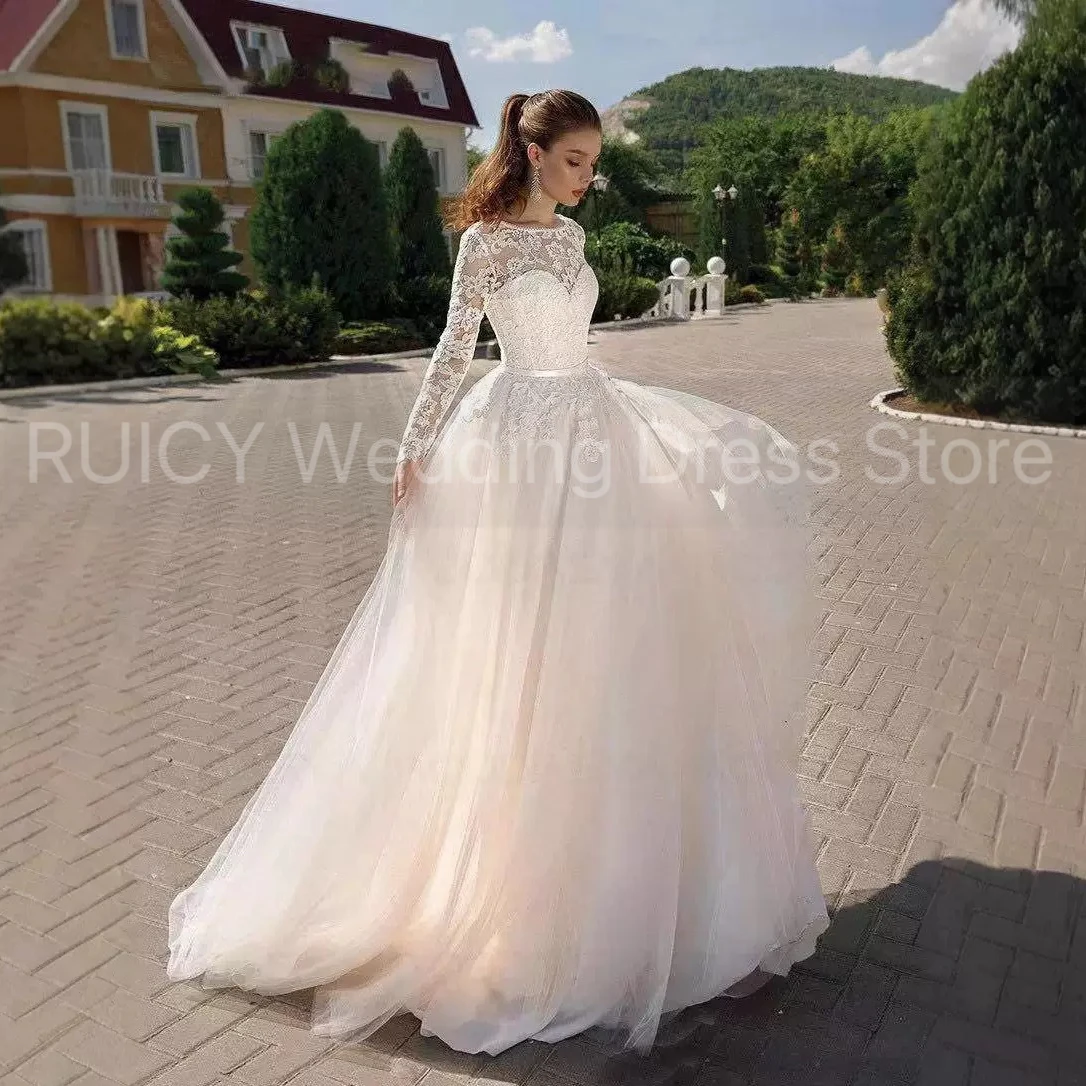 Simple Wedding Dress Cheap Long Sleeve Appliqué Lace Bride Dresses With Belt Elegant Bridal Women robe mariage femme 2025