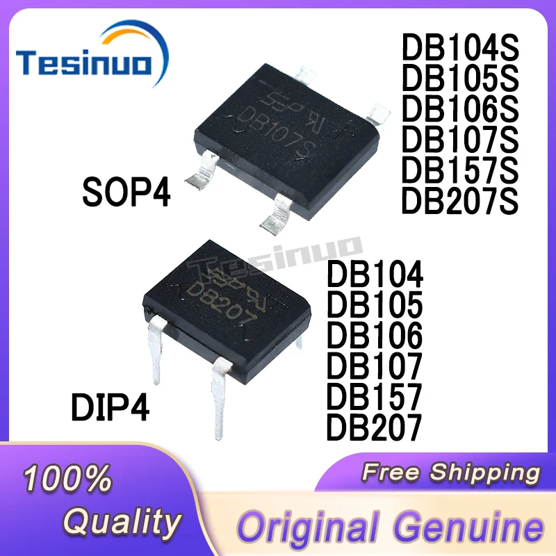 30PCS New DB104 DB105 DB106 DB107 DB157 DB207 DIP4 DB104S DB105S DB106S DB107S DB157S DB207S SOP4 Rectifier bridge pile In Stock