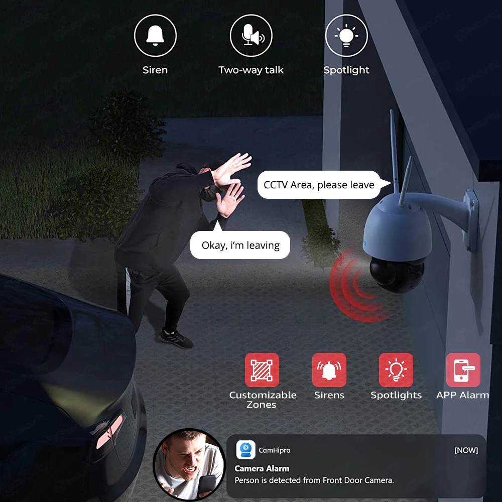 Kamera bezpieczeństwa z 30-krotnym zoomem optycznym, WiFi, PTZ, zewnętrzna, 4K 8MP, WiFi 2.4/5G, wykrywanie ludzi/pojazdów, automatyczne śledzenie, kamery kopułkowe, CamHi