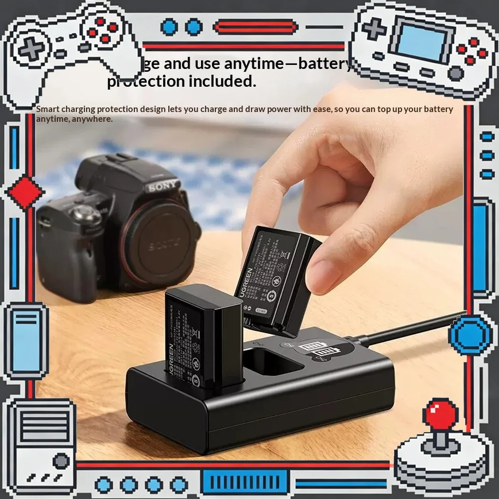 UGREEN CP613 Dual Battery Charger for NP FW50 Type C Input LED Display for Camera Streaming