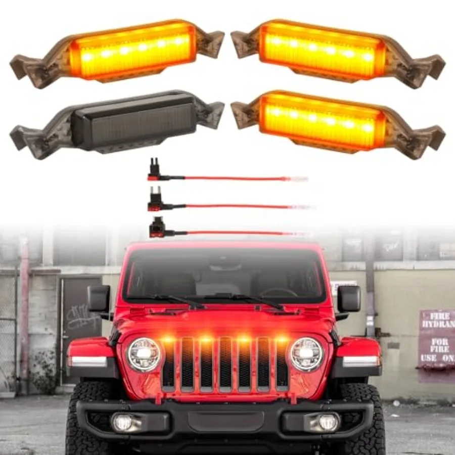 

Светодиодные фонари для решетки радиатора, подходящие для Jeep Wrangler U Rubicon Sahara Sport 2019, 2020, 2021, 2022, 2023 годов выпуска, передние фонари для решетки радиатора.