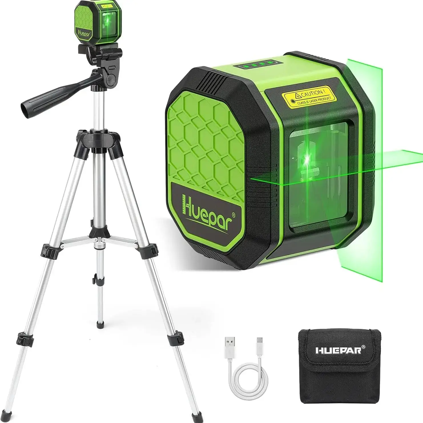

Huepar Laser Level with 65CM Tripod Self Leveling Green Cross Line 2 Lines Laser Leveler Tool with Rechargeable Built-in Battery