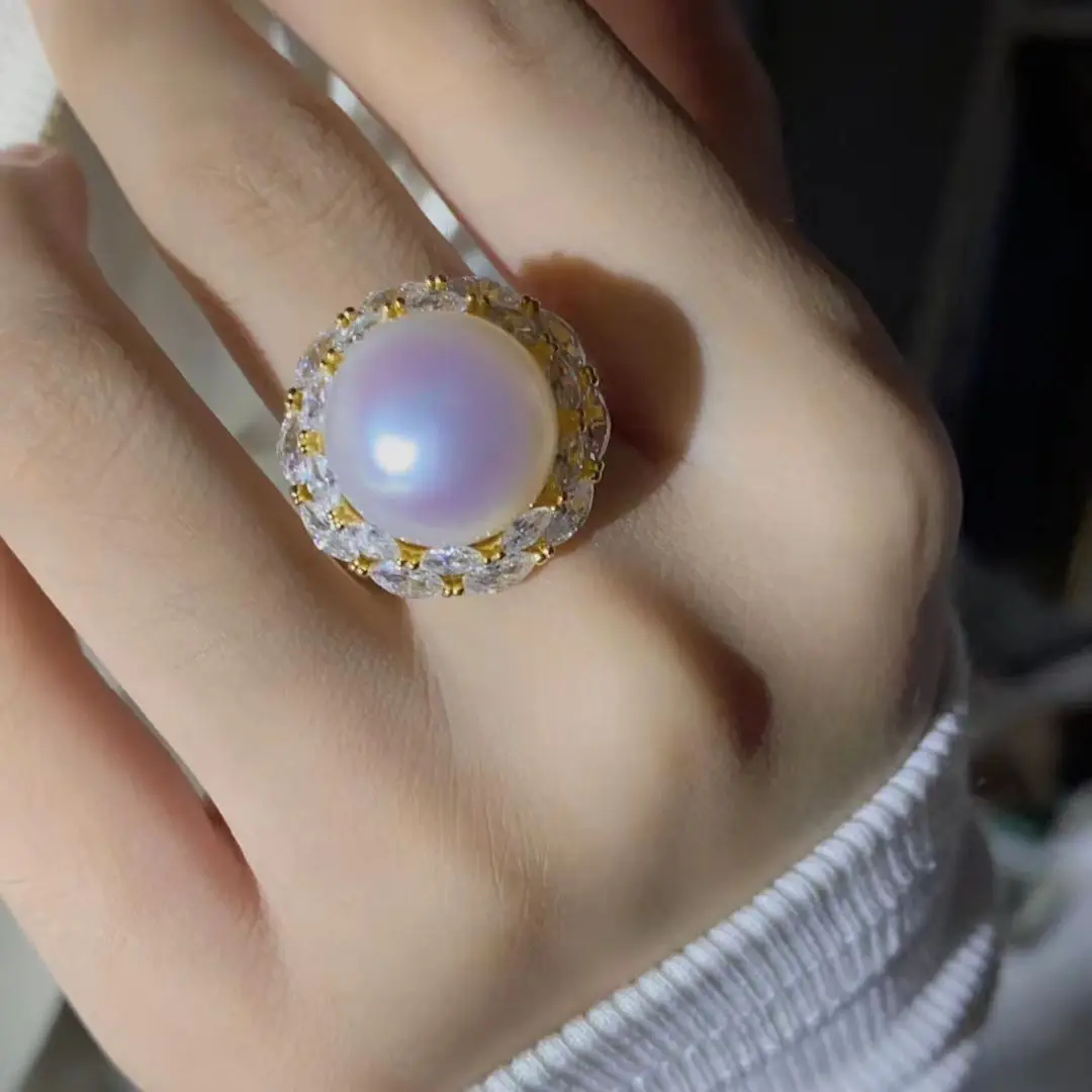 S925 Sterling Silver Adjustable Ring Mount Settings Findings Mountings Accessory Parts Fittings for 13-14mm Pearls 5pcs/lot