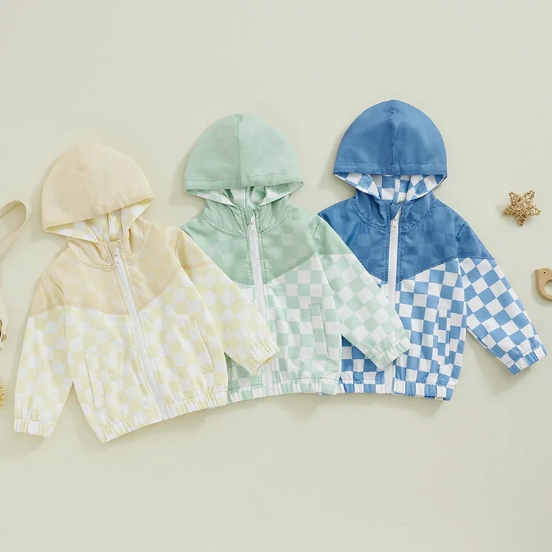 SUNSIOM Toddler Girls Boys Hoodies Jacket Checkerboard Zip-Up Hooded Long Sleeve Coat Fall Winter Kids Clothes Outerwear